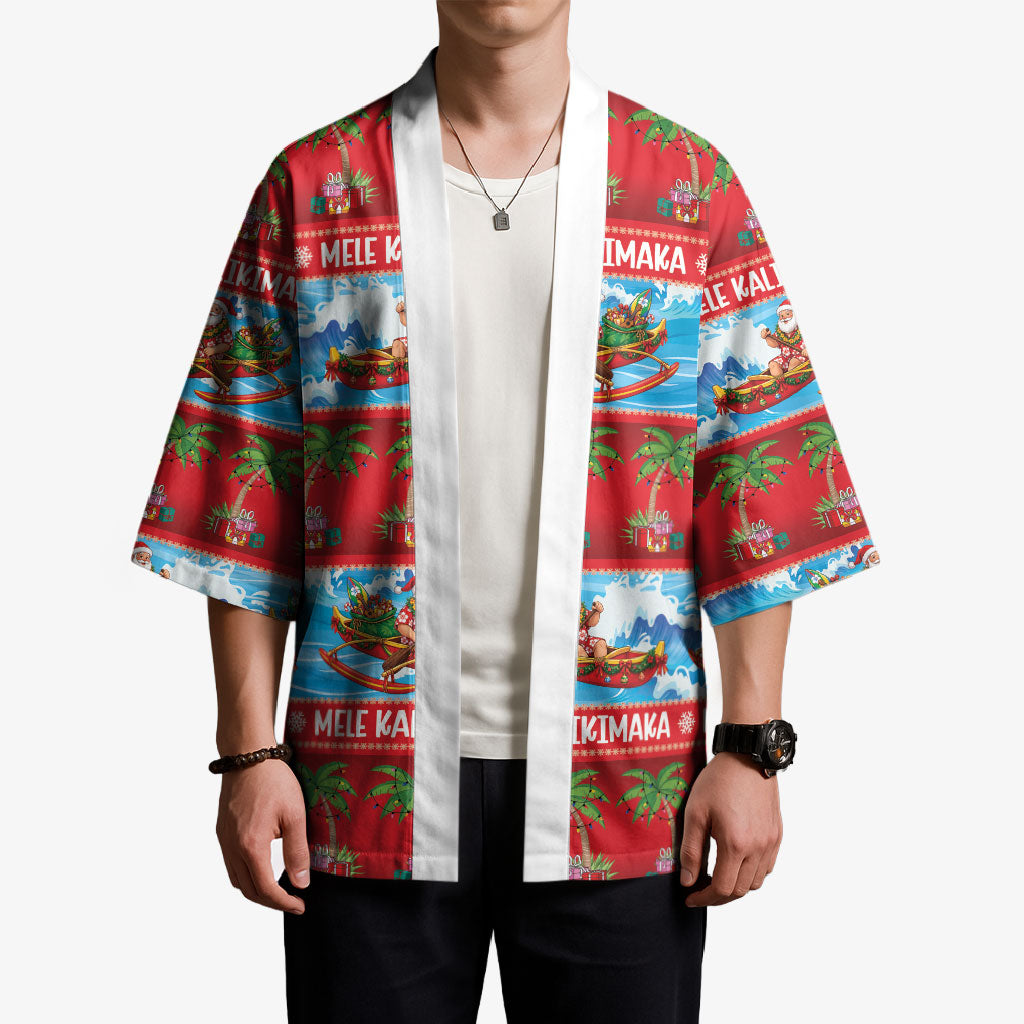 Hawaii Mele Kalikimaka Kimono Outrigger Canoe Santa Festive Palm Seamless LT14 - Polynesian Pride
