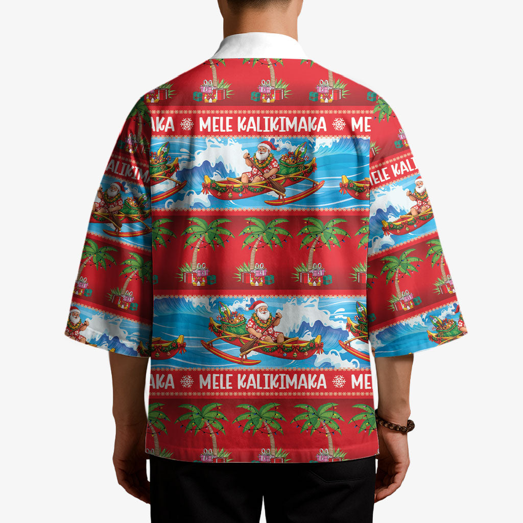 Hawaii Mele Kalikimaka Kimono Outrigger Canoe Santa Festive Palm Seamless LT14 - Polynesian Pride