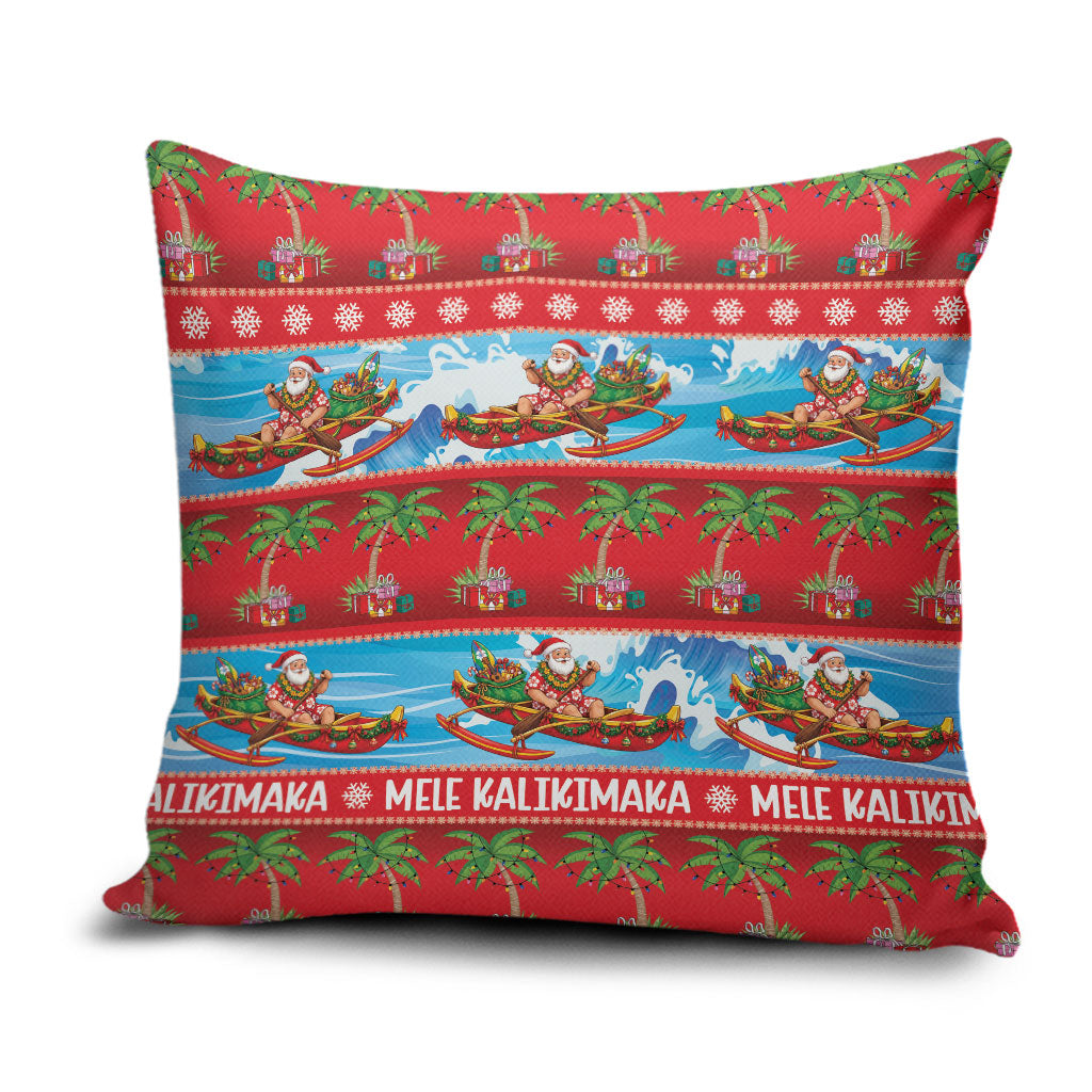 Hawaii Mele Kalikimaka Pillow Cover Outrigger Canoe Santa Festive Palm Seamless LT14 Red - Polynesian Pride