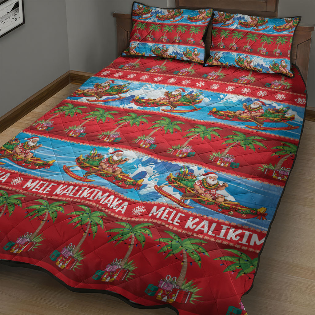Hawaii Mele Kalikimaka Quilt Bed Set Outrigger Canoe Santa Festive Palm Seamless LT14 - Polynesian Pride