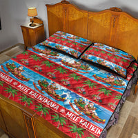 Hawaii Mele Kalikimaka Quilt Bed Set Outrigger Canoe Santa Festive Palm Seamless LT14 - Polynesian Pride