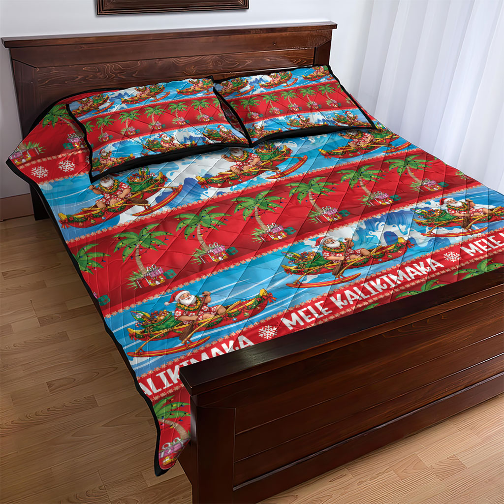 Hawaii Mele Kalikimaka Quilt Bed Set Outrigger Canoe Santa Festive Palm Seamless LT14 - Polynesian Pride