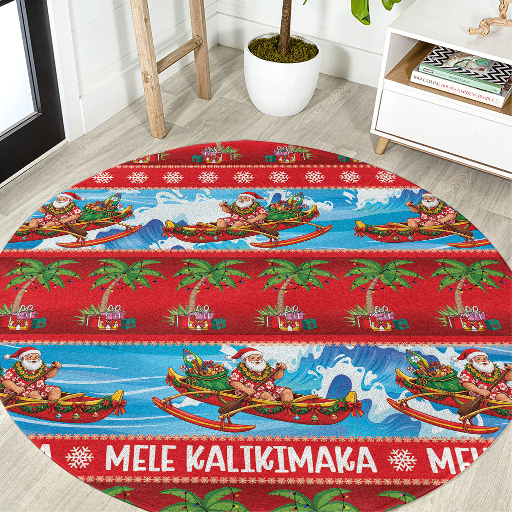 Hawaii Mele Kalikimaka Round Carpet Outrigger Canoe Santa Festive Palm Seamless LT14 Red - Polynesian Pride