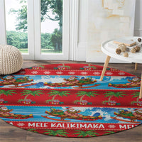 Hawaii Mele Kalikimaka Round Carpet Outrigger Canoe Santa Festive Palm Seamless LT14 - Polynesian Pride