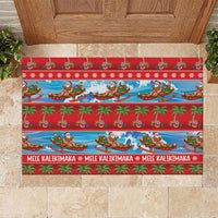 Hawaii Mele Kalikimaka Rubber Doormat Outrigger Canoe Santa Festive Palm Seamless LT14 Red - Polynesian Pride