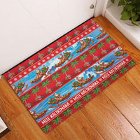 Hawaii Mele Kalikimaka Rubber Doormat Outrigger Canoe Santa Festive Palm Seamless LT14 - Polynesian Pride