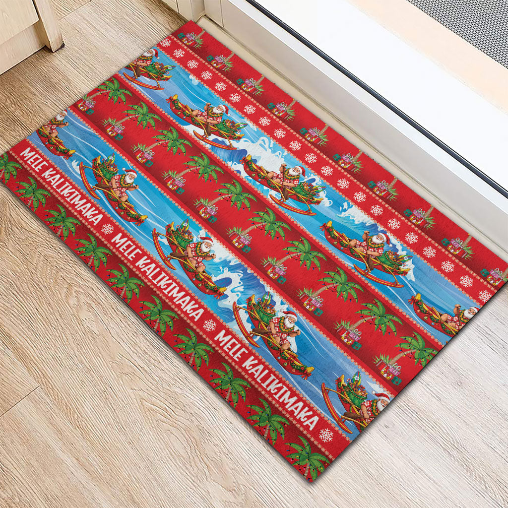 Hawaii Mele Kalikimaka Rubber Doormat Outrigger Canoe Santa Festive Palm Seamless LT14 - Polynesian Pride