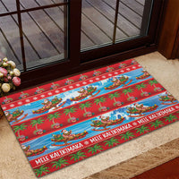 Hawaii Mele Kalikimaka Rubber Doormat Outrigger Canoe Santa Festive Palm Seamless LT14 - Polynesian Pride