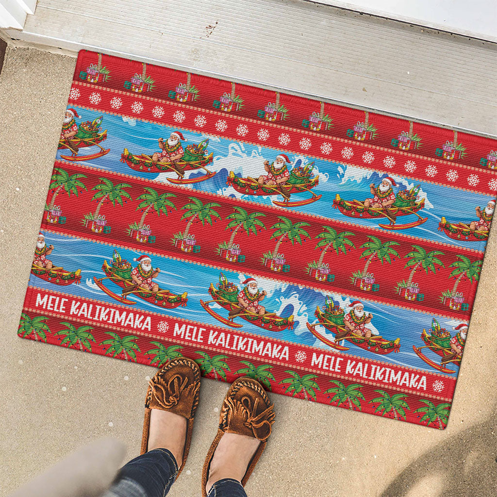 Hawaii Mele Kalikimaka Rubber Doormat Outrigger Canoe Santa Festive Palm Seamless LT14 - Polynesian Pride