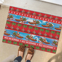 Hawaii Mele Kalikimaka Rubber Doormat Outrigger Canoe Santa Festive Palm Seamless LT14 - Polynesian Pride