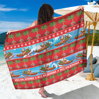Hawaii Mele Kalikimaka Sarong Outrigger Canoe Santa Festive Palm Seamless LT14 One Size 44 x 66 inches Red - Polynesian Pride