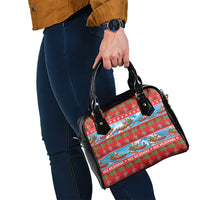 Hawaii Mele Kalikimaka Shoulder Handbag Outrigger Canoe Santa Festive Palm Seamless LT14 - Polynesian Pride