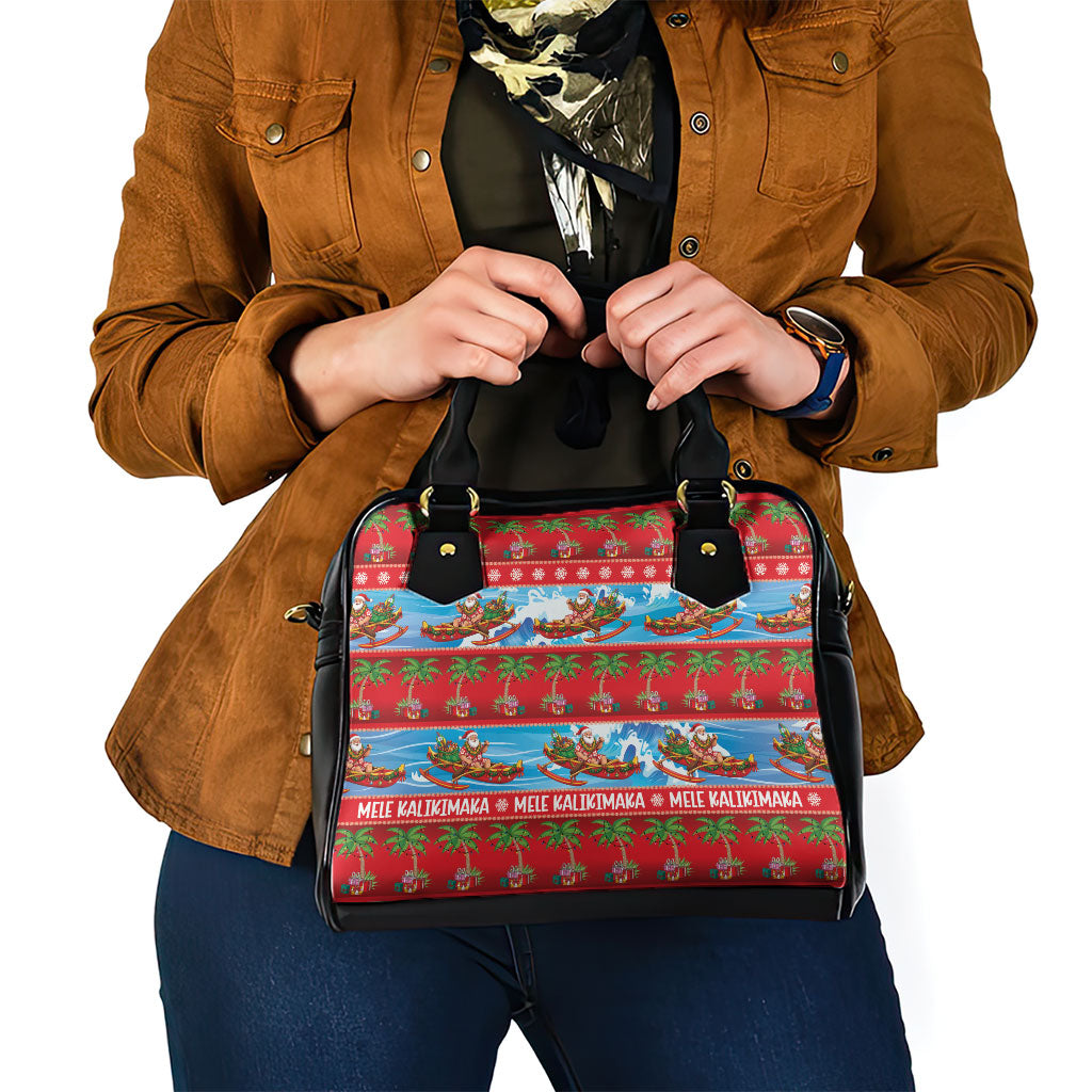 Hawaii Mele Kalikimaka Shoulder Handbag Outrigger Canoe Santa Festive Palm Seamless LT14 - Polynesian Pride