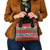 Hawaii Mele Kalikimaka Shoulder Handbag Outrigger Canoe Santa Festive Palm Seamless LT14 - Polynesian Pride