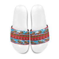 Hawaii Mele Kalikimaka Slide Sandals Outrigger Canoe Santa Festive Palm Seamless LT14 Red - Polynesian Pride