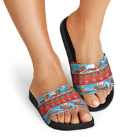 Hawaii Mele Kalikimaka Slide Sandals Outrigger Canoe Santa Festive Palm Seamless LT14 - Polynesian Pride