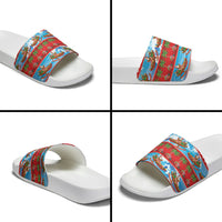 Hawaii Mele Kalikimaka Slide Sandals Outrigger Canoe Santa Festive Palm Seamless LT14 - Polynesian Pride