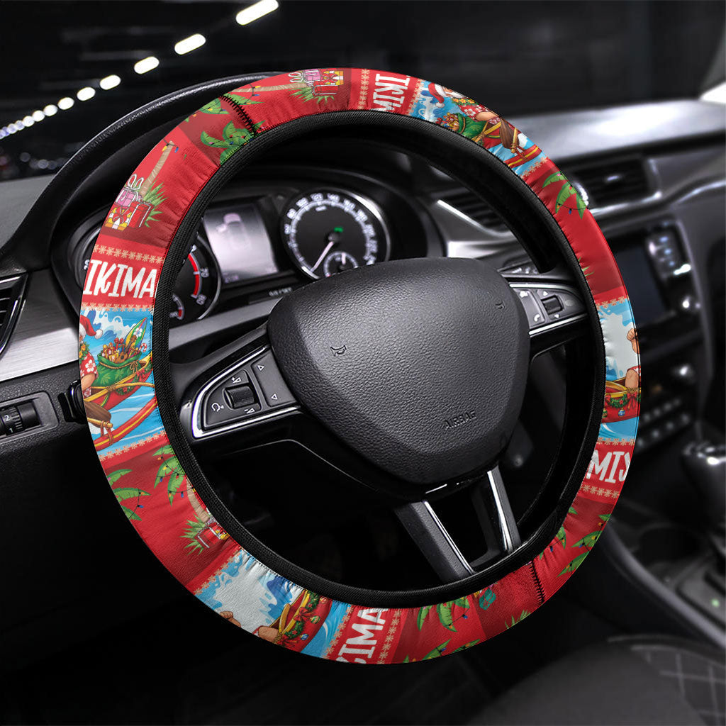 Hawaii Mele Kalikimaka Steering Wheel Cover Outrigger Canoe Santa Festive Palm Seamless LT14 Universal Fit Red - Polynesian Pride