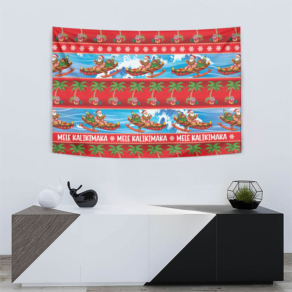 Hawaii Mele Kalikimaka Tapestry Outrigger Canoe Santa Festive Palm Seamless LT14 - Polynesian Pride