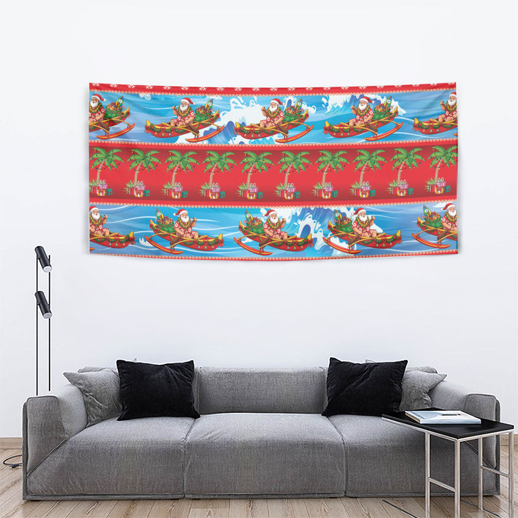 Hawaii Mele Kalikimaka Tapestry Outrigger Canoe Santa Festive Palm Seamless LT14 - Polynesian Pride