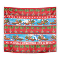 Hawaii Mele Kalikimaka Tapestry Outrigger Canoe Santa Festive Palm Seamless LT14 - Polynesian Pride