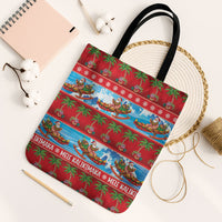 Hawaii Mele Kalikimaka Tote Bag Outrigger Canoe Santa Festive Palm Seamless LT14 Black Strap One Size Red - Polynesian Pride