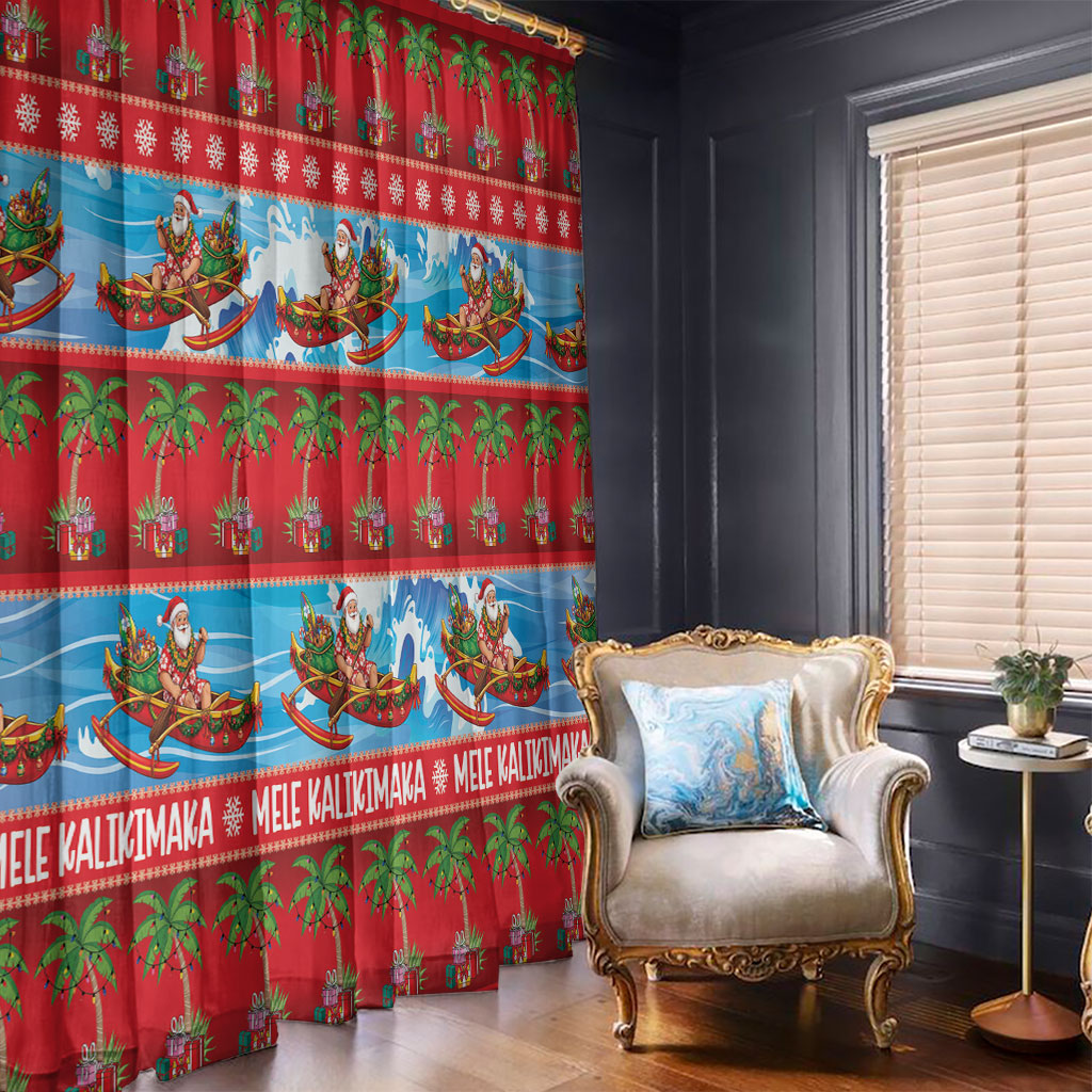 Hawaii Mele Kalikimaka Window Curtain Outrigger Canoe Santa Festive Palm Seamless LT14 - Polynesian Pride