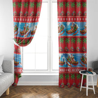 Hawaii Mele Kalikimaka Window Curtain Outrigger Canoe Santa Festive Palm Seamless LT14 - Polynesian Pride