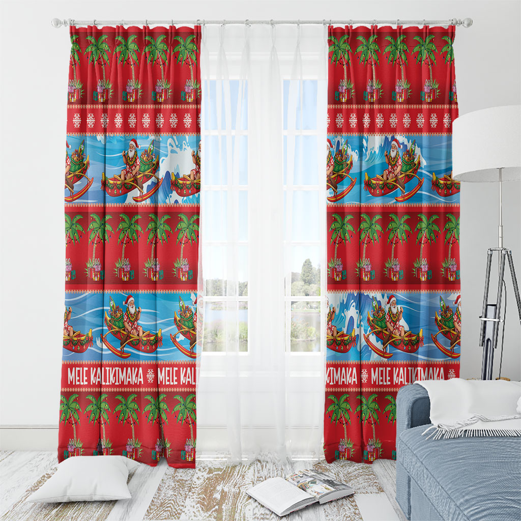 Hawaii Mele Kalikimaka Window Curtain Outrigger Canoe Santa Festive Palm Seamless LT14 - Polynesian Pride