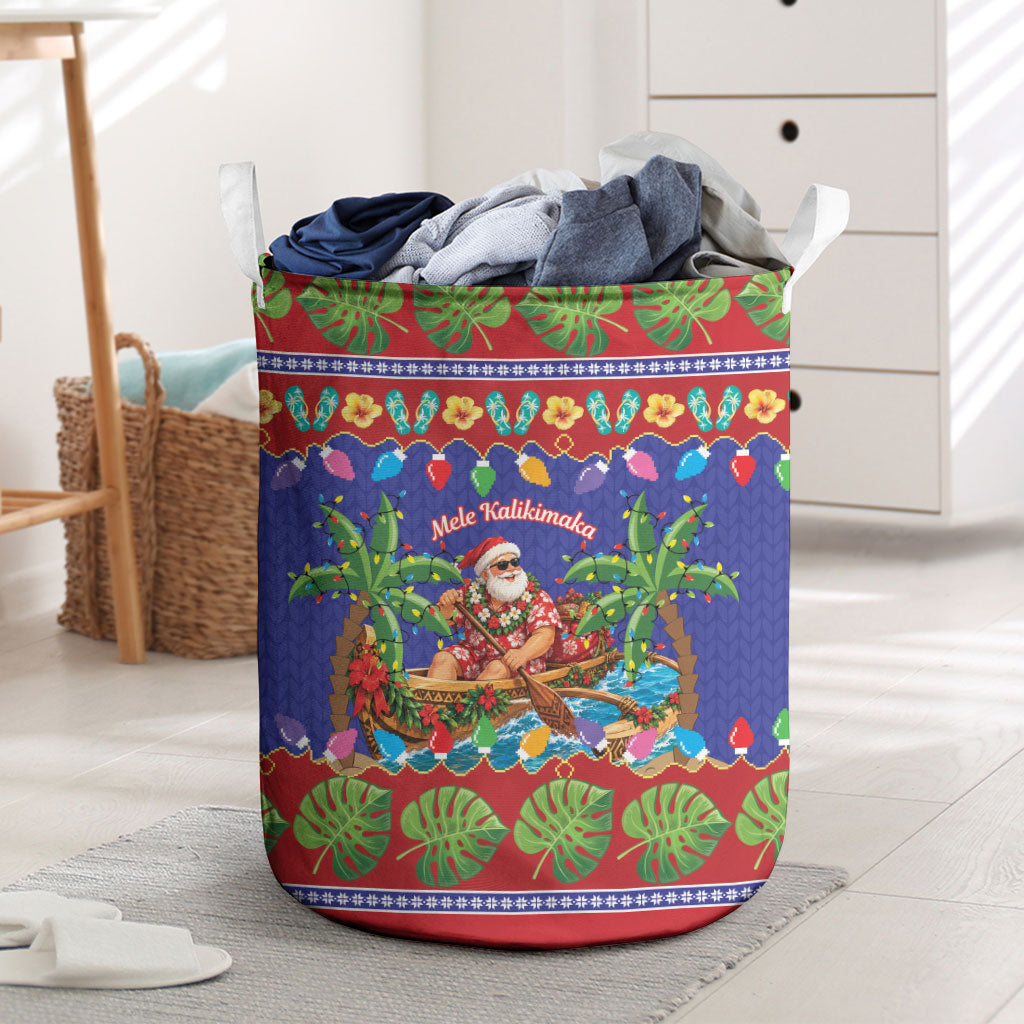 Santa Claus In Outrigger Canoe Hawaii Christmas Laundry Basket Mele Kalikimaka Hawaiian Tropical Vibes LT14 Blue - Polynesian Pride