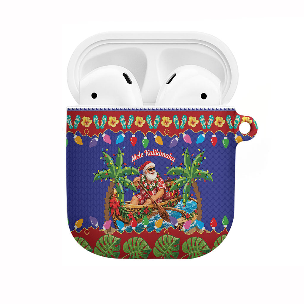 Santa Claus In Outrigger Canoe Hawaii Christmas AirPods Case Mele Kalikimaka Hawaiian Tropical Vibes LT14 Blue - Polynesian Pride