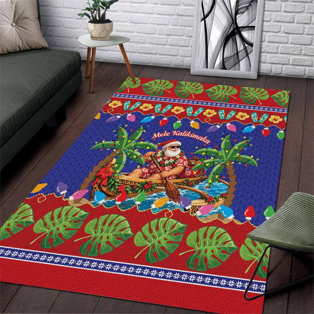 Santa Claus In Outrigger Canoe Hawaii Christmas Area Rug Mele Kalikimaka Hawaiian Tropical Vibes LT14 Blue - Polynesian Pride