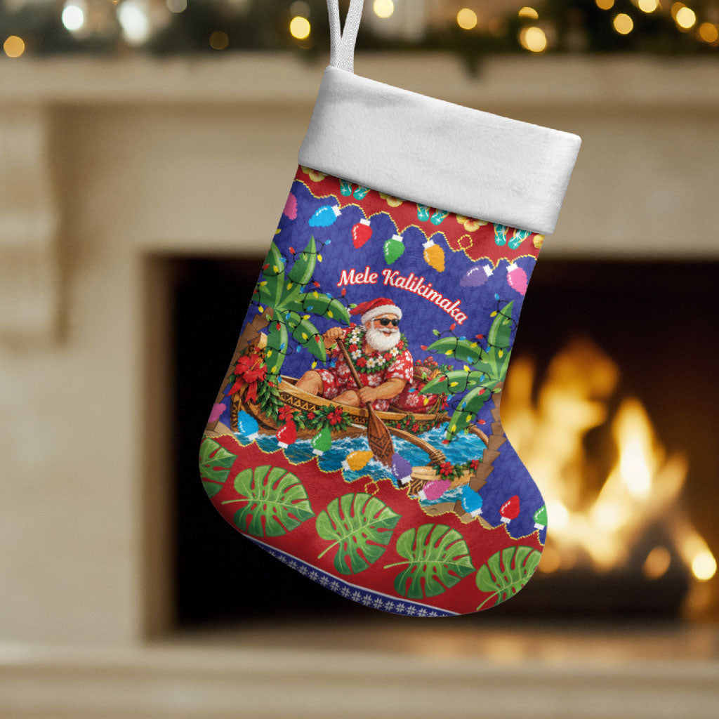 Santa Claus In Outrigger Canoe Hawaii Christmas Stocking Mele Kalikimaka Hawaiian Tropical Vibes LT14 Set of 2 Blue - Polynesian Pride