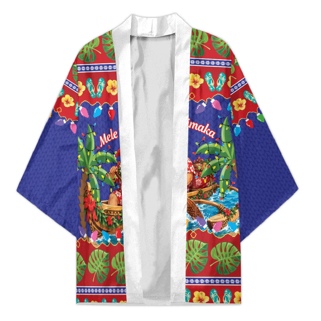 Santa Claus In Outrigger Canoe Hawaii Christmas Kimono Mele Kalikimaka Hawaiian Tropical Vibes LT14 Unisex Blue - Polynesian Pride