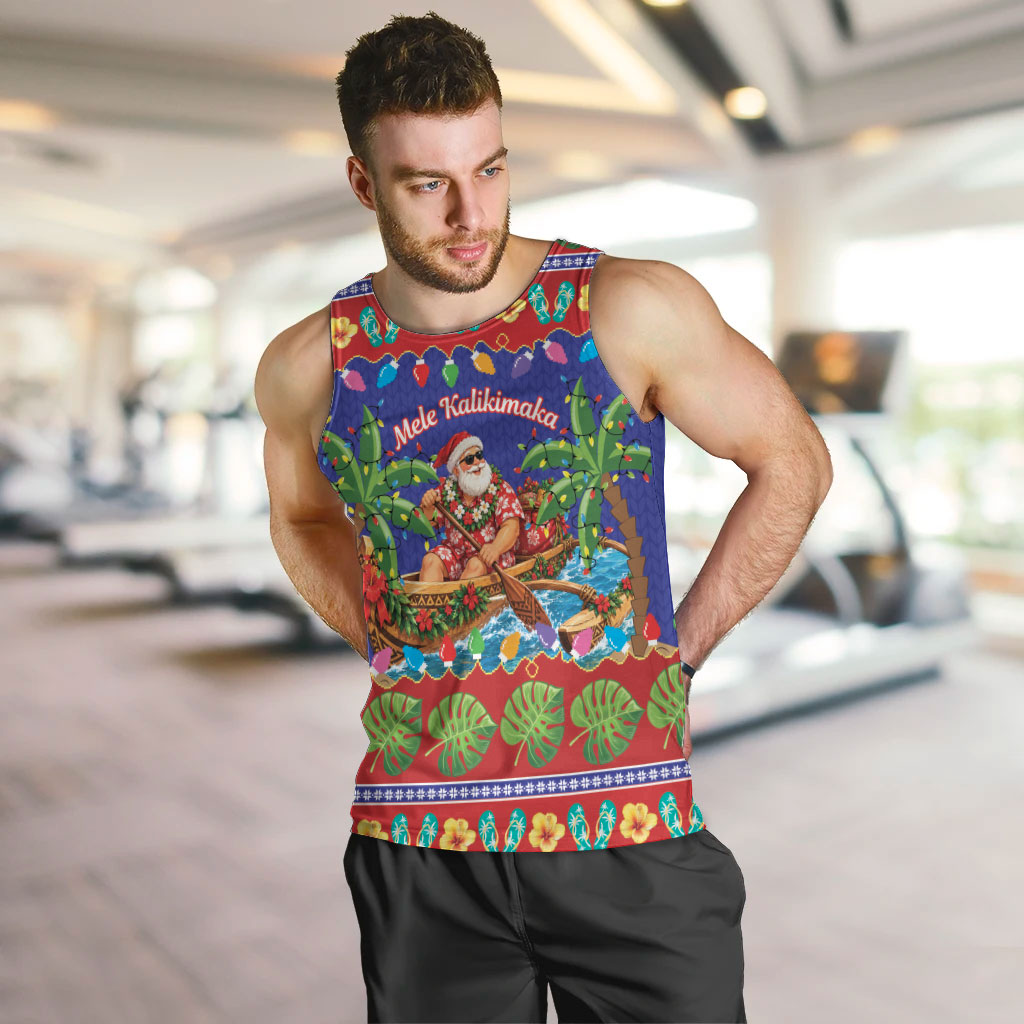 Santa Claus In Outrigger Canoe Hawaii Christmas Men Tank Top Mele Kalikimaka Hawaiian Tropical Vibes LT14 Blue - Polynesian Pride