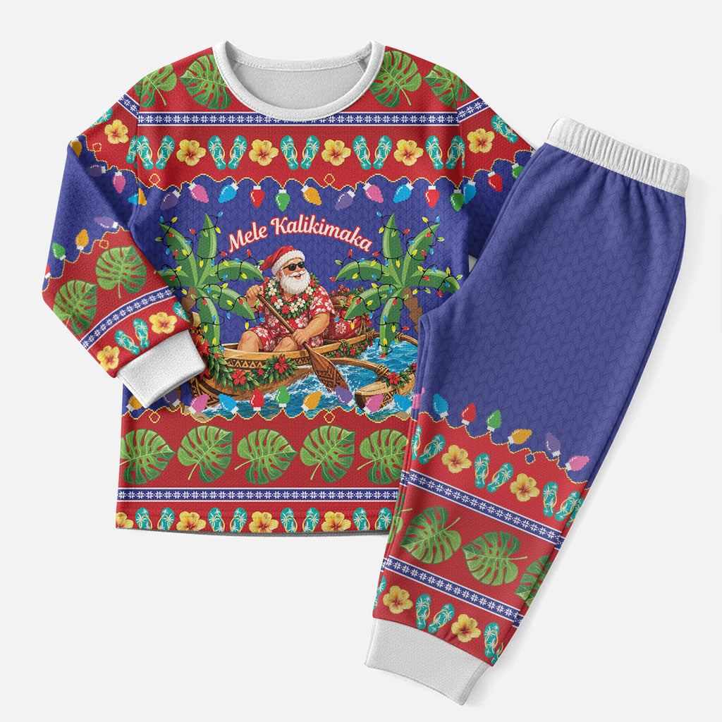 Santa Claus In Outrigger Canoe Hawaii Christmas Pajama Set Mele Kalikimaka Hawaiian Tropical Vibes LT14 Men Blue - Polynesian Pride