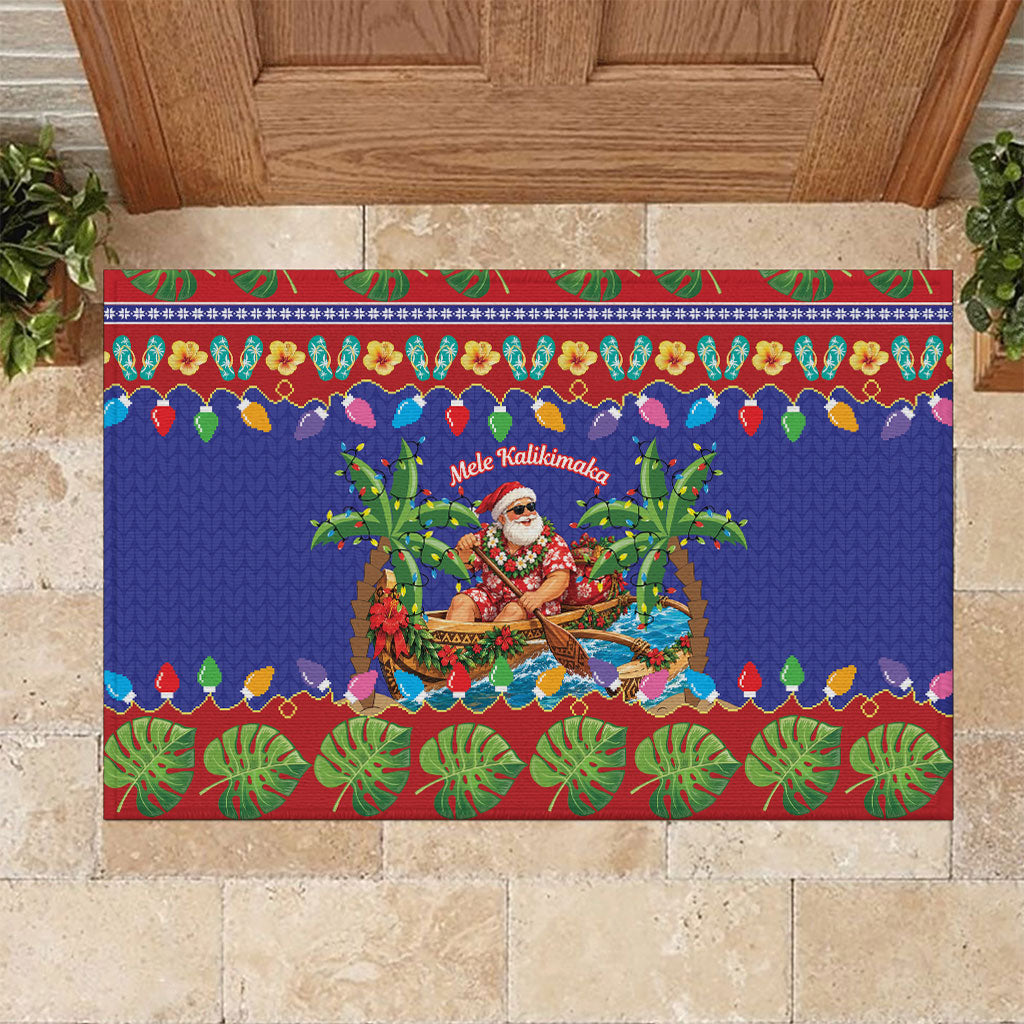 Santa Claus In Outrigger Canoe Hawaii Christmas Rubber Doormat Mele Kalikimaka Hawaiian Tropical Vibes LT14 Blue - Polynesian Pride