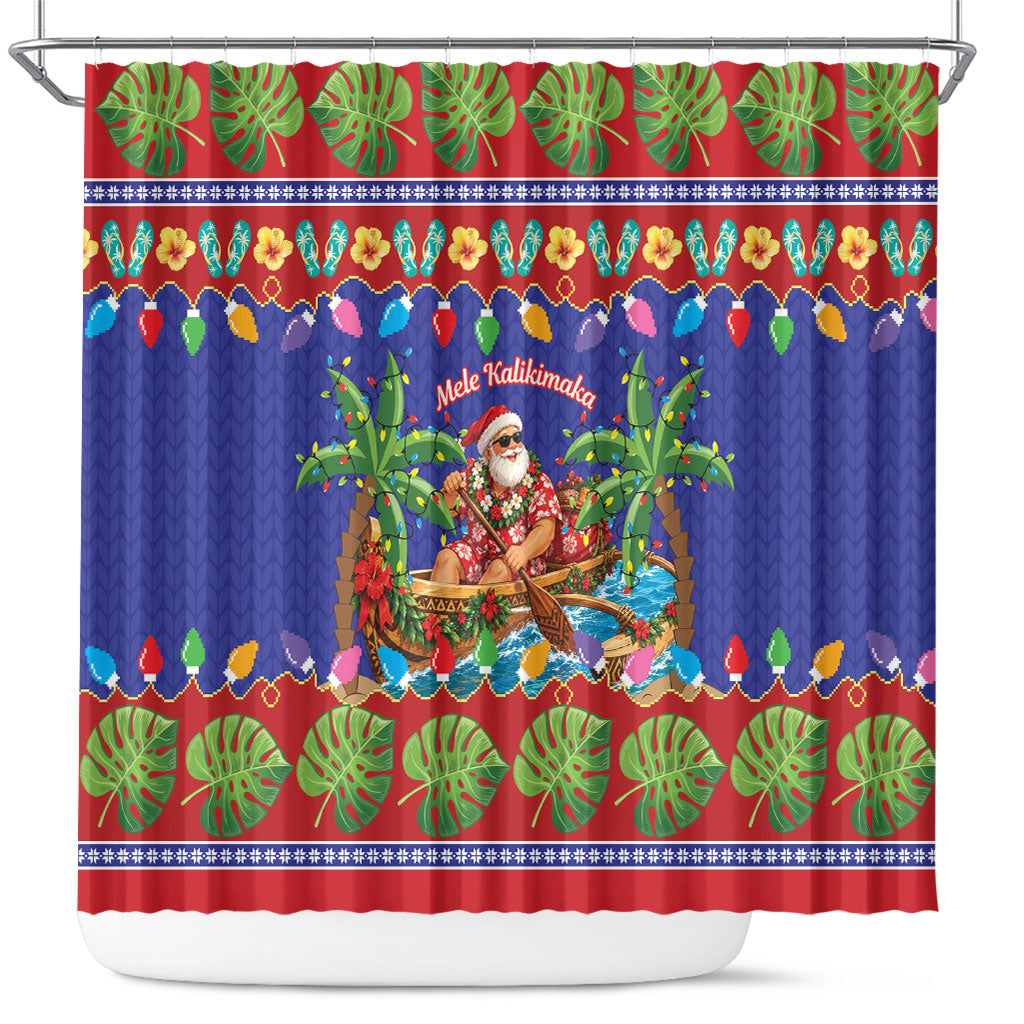 Santa Claus In Outrigger Canoe Hawaii Christmas Shower Curtain Mele Kalikimaka Hawaiian Tropical Vibes LT14 Blue - Polynesian Pride