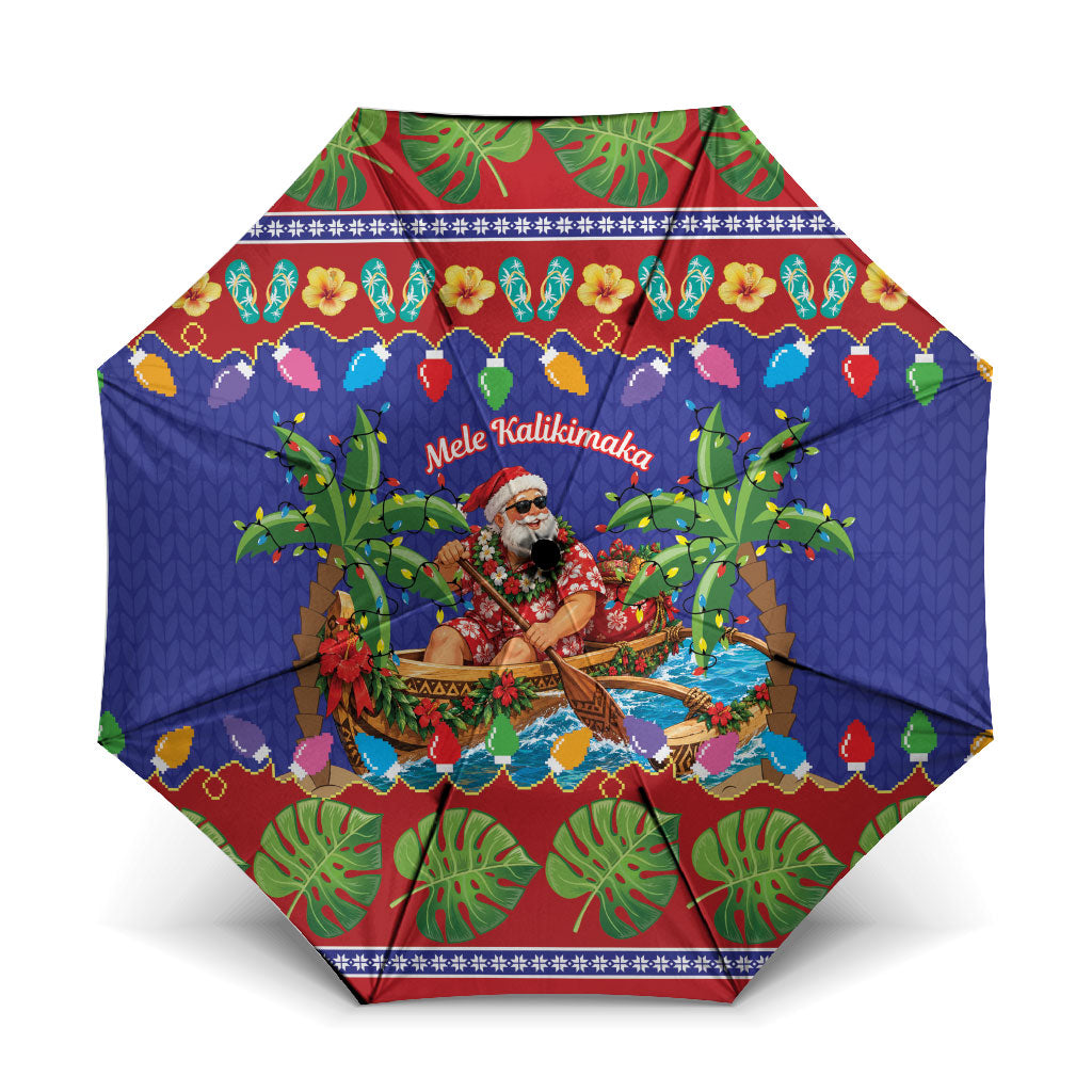 Santa Claus In Outrigger Canoe Hawaii Christmas Umbrella Mele Kalikimaka Hawaiian Tropical Vibes LT14 One Size Folded 11.42 inch Opened Diameter 37.4 inch Blue - Polynesian Pride