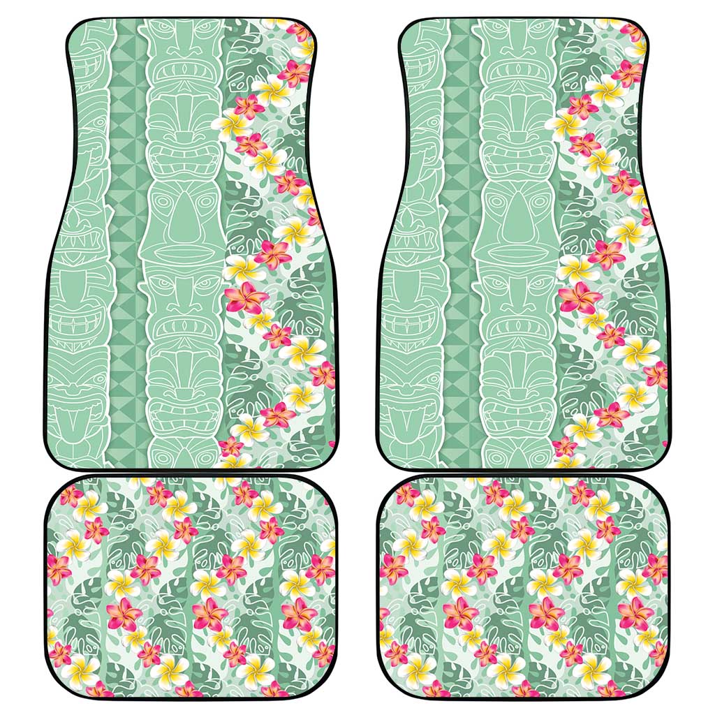 Menthol Green Aloha Hawaii Tiki Car Mats Tropical Plumeria - Seamless Style