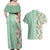 Menthol Green Aloha Hawaii Tiki Couples Matching Off Shoulder Maxi Dress and Hawaiian Shirt Tropical Plumeria - Seamless Style