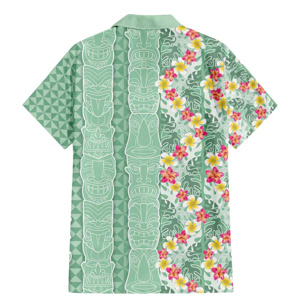 Menthol Green Aloha Hawaii Tiki Family Matching Mermaid Dress and Hawaiian Shirt Tropical Plumeria - Seamless Style