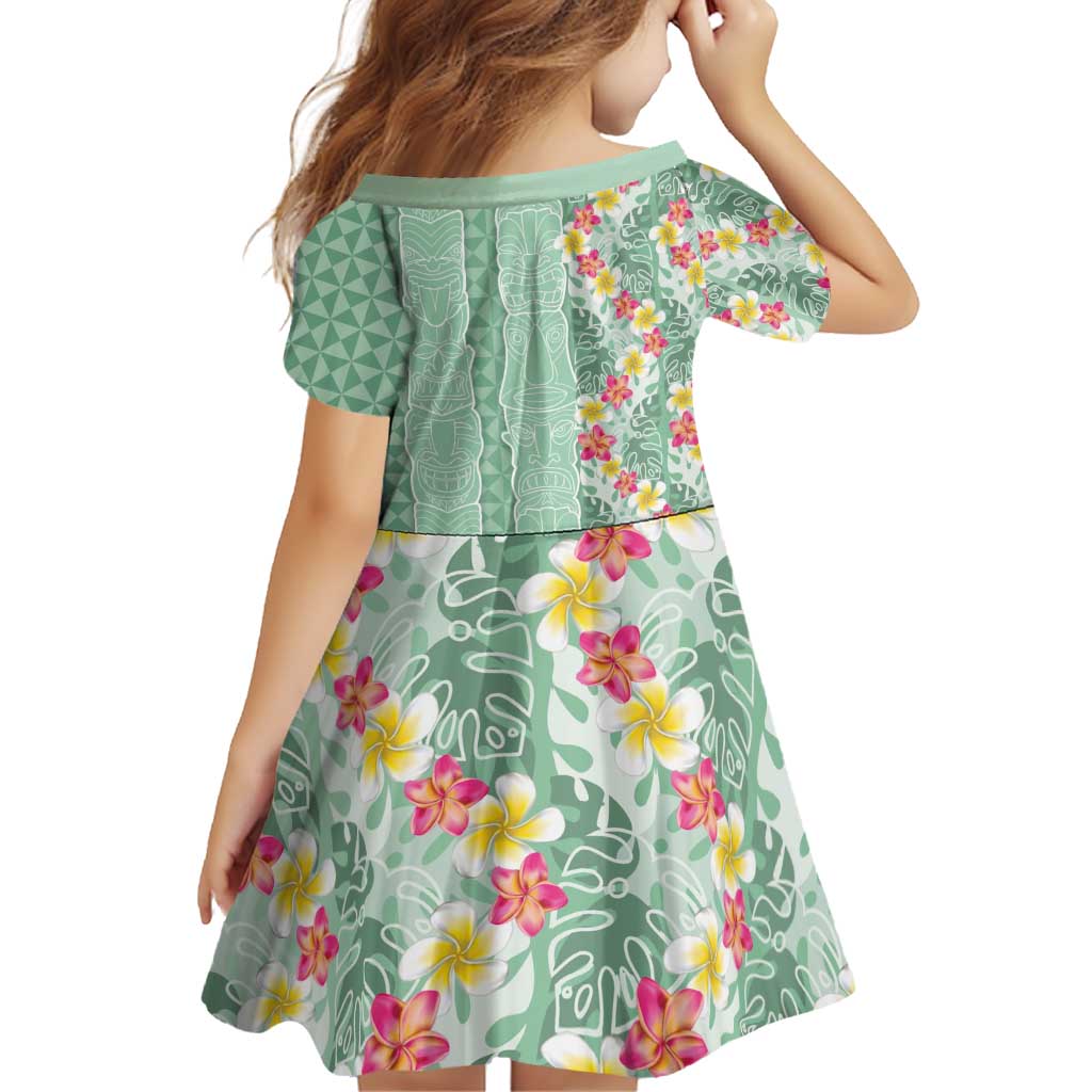 Menthol Green Aloha Hawaii Tiki Family Matching Off Shoulder Short Dress and Hawaiian Shirt Tropical Plumeria - Seamless Style