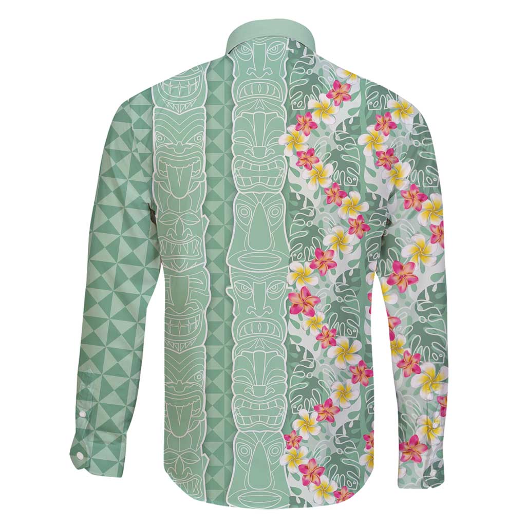 Menthol Green Aloha Hawaii Tiki Family Matching Summer Maxi Dress and Hawaiian Shirt Tropical Plumeria - Seamless Style
