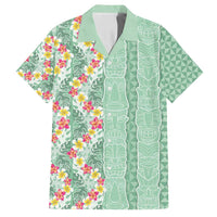 Menthol Green Aloha Hawaii Tiki Family Matching Tank Maxi Dress and Hawaiian Shirt Tropical Plumeria - Seamless Style