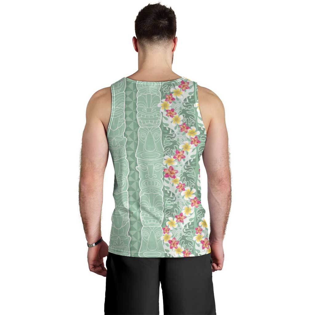 Menthol Green Aloha Hawaii Tiki Men Tank Top Tropical Plumeria - Seamless Style