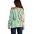 Menthol Green Aloha Hawaii Tiki Off Shoulder Sweater Tropical Plumeria - Seamless Style