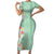 Menthol Green Aloha Hawaii Tiki Short Sleeve Bodycon Dress Tropical Plumeria - Seamless Style