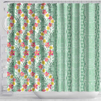 Menthol Green Aloha Hawaii Tiki Shower Curtain Tropical Plumeria - Seamless Style