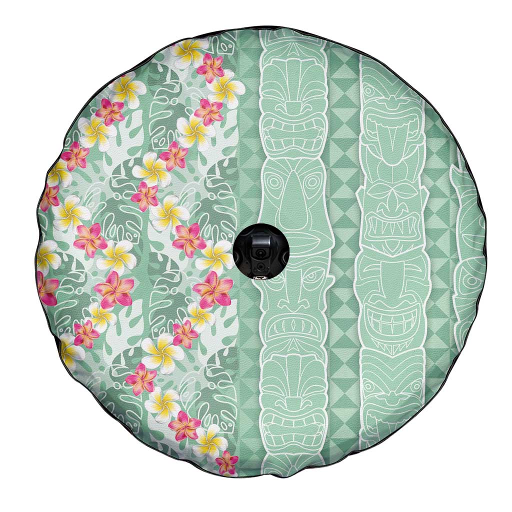 Menthol Green Aloha Hawaii Tiki Spare Tire Cover Tropical Plumeria - Seamless Style